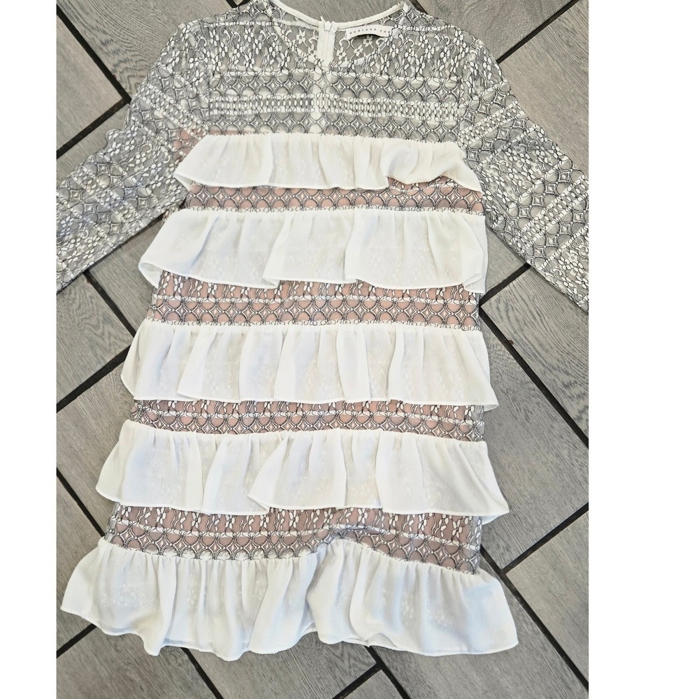 Endless Rose Lace Tiered Ruffle Mini Dress Black White Pink Long Sleeve -S